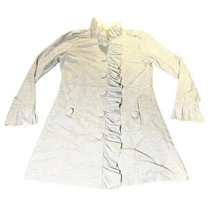 KUT from the Kloth Ruffle Pea Coat Cotton Front Pocket Long Heather Gray‎ Size M